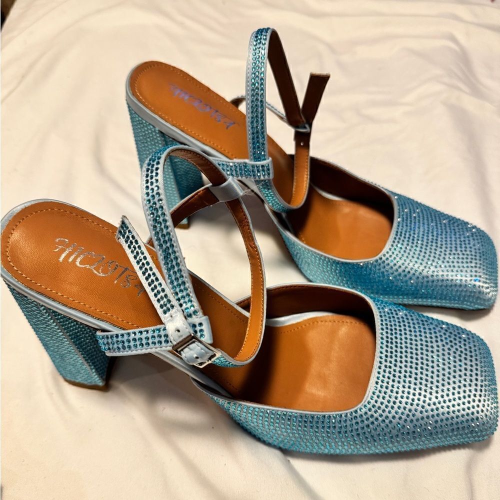 NWOT Blue Rhinestone Heels